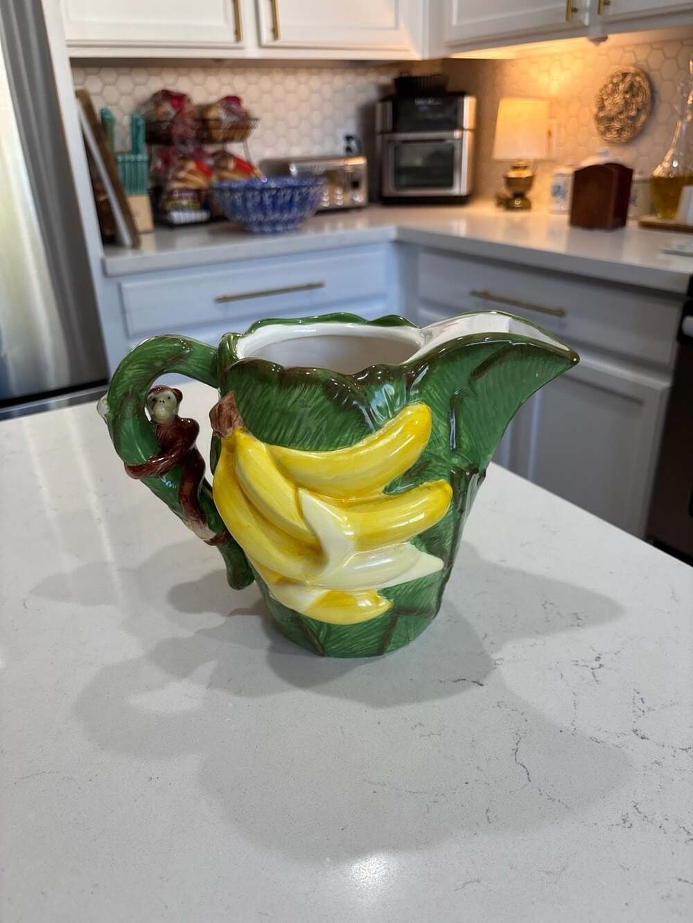 Vintage Italian Majolica Ceramic Banana Pitcher with Monkey Handle